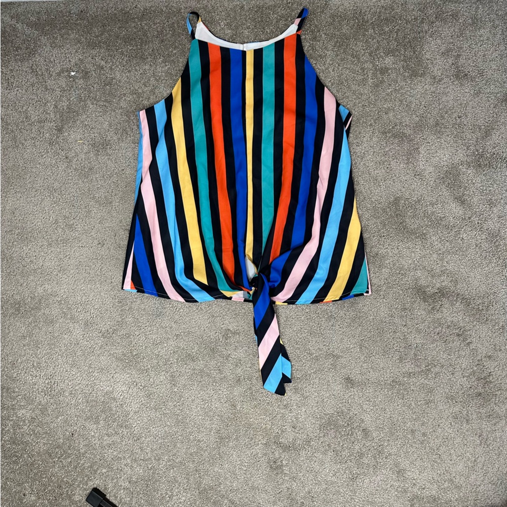 Multi Colored Stripe Keyhole Tie up Tank